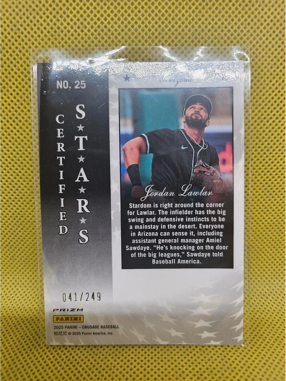 Jordan Lawlar [Green Insert] #25 - 2025 Panini Crusade Certified Stars - No./249